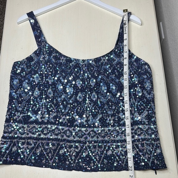 Lafayette 148 New York Blue Sequin Hand Beaded Camisole Top Size 10 - Picture 12 of 12